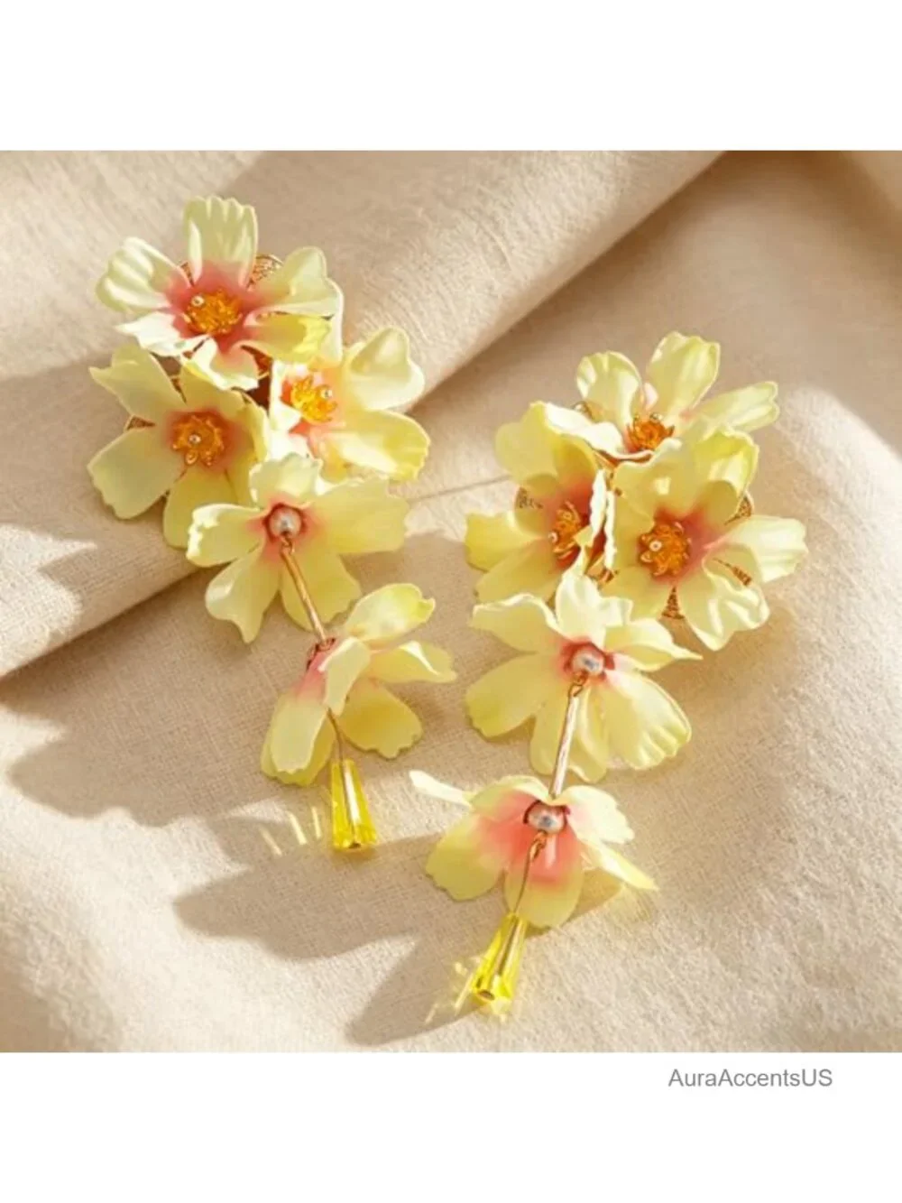 Boho Fabric Flower Earrings Colorful Handmade Floral Long Dangle Trendy